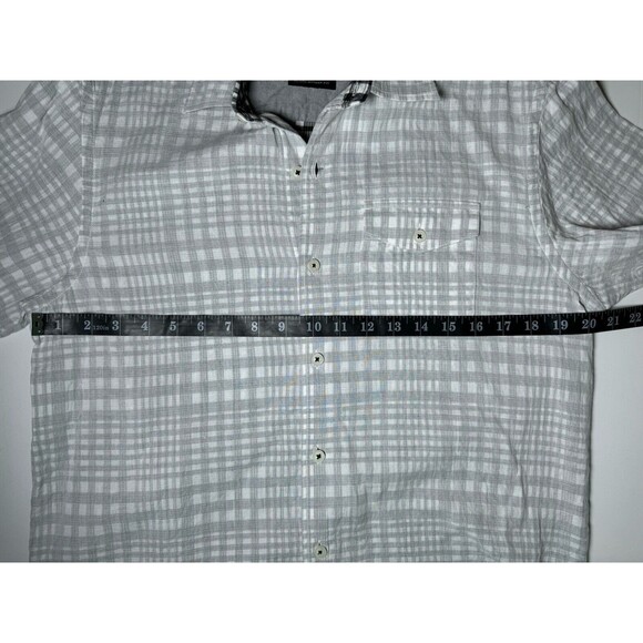 Tommy Bahama Shirt Mens Medium Gray Island Modern Fit Reverse Print Plaid Aloha - Picture 9 of 14